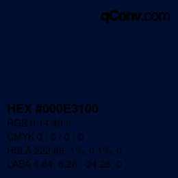 Farbcode: HEX #000E3100 | qconv.com