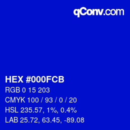 颜色代码: HEX #000FCB | qconv.com