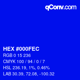 Color code: HEX #000FEC | qconv.com