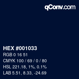 颜色代码: HEX #001033 | qconv.com