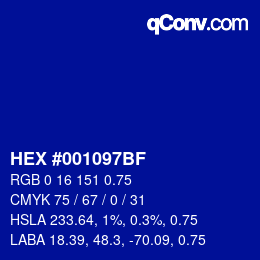 Farbcode: HEX #001097BF | qconv.com