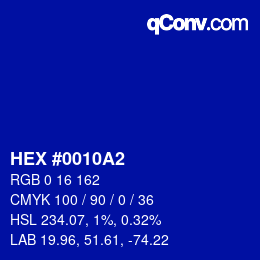 Color code: HEX #0010A2 | qconv.com