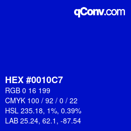 Color code: HEX #0010C7 | qconv.com