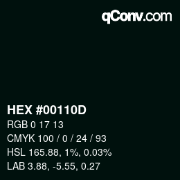 Color code: HEX #00110D | qconv.com