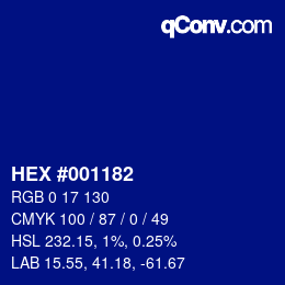 颜色代码: HEX #001182 | qconv.com