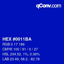Farbcode: HEX #0011BA | qconv.com