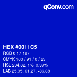 カラーコード: HEX #0011C5 | qconv.com