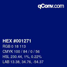 颜色代码: HEX #001271 | qconv.com
