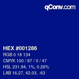 Color code: HEX #001286 | qconv.com