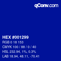 Color code: HEX #001299 | qconv.com