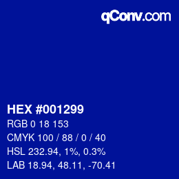 颜色代码: HEX #001299 | qconv.com