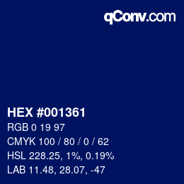 Color code: HEX #001361 | qconv.com