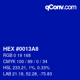 Color code: HEX #0013A8 | qconv.com