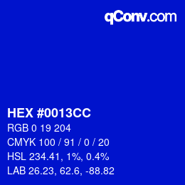 カラーコード: HEX #0013CC | qconv.com