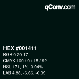 颜色代码: HEX #001411 | qconv.com