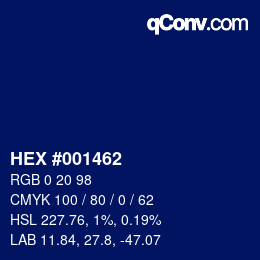 Farbcode: HEX #001462 | qconv.com