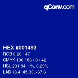 Farbcode: HEX #001493 | qconv.com