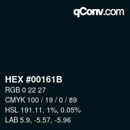 カラーコード: HEX #00161B | qconv.com