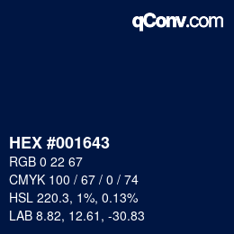 カラーコード: HEX #001643 | qconv.com
