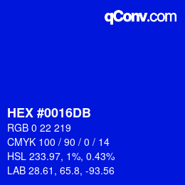 颜色代码: HEX #0016DB | qconv.com