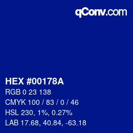 颜色代码: HEX #00178A | qconv.com