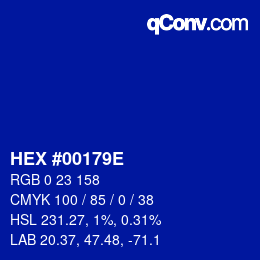 Color code: HEX #00179E | qconv.com