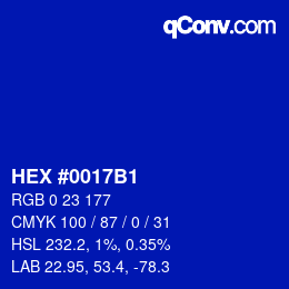 カラーコード: HEX #0017B1 | qconv.com