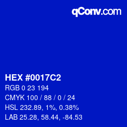 颜色代码: HEX #0017C2 | qconv.com