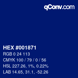 颜色代码: HEX #001871 | qconv.com