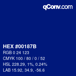 颜色代码: HEX #00187B | qconv.com