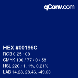 颜色代码: HEX #00196C | qconv.com