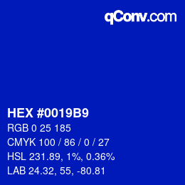 Color code: HEX #0019B9 | qconv.com