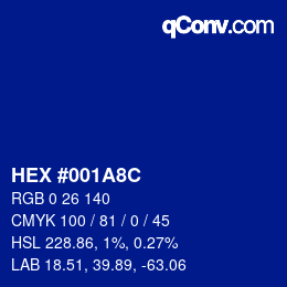 Color code: HEX #001A8C | qconv.com