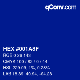 Color code: HEX #001A8F | qconv.com