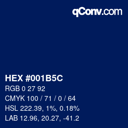 颜色代码: HEX #001B5C | qconv.com