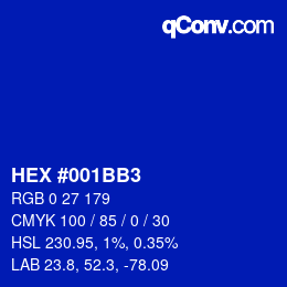 Color code: HEX #001BB3 | qconv.com