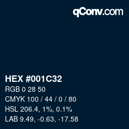 Color code: HEX #001C32 | qconv.com