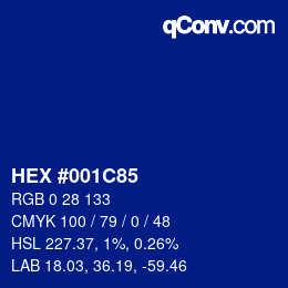 Color code: HEX #001C85 | qconv.com