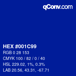 Color code: HEX #001C99 | qconv.com