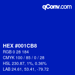 Color code: HEX #001CB8 | qconv.com