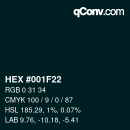 カラーコード: HEX #001F22 | qconv.com