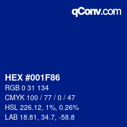カラーコード: HEX #001F86 | qconv.com