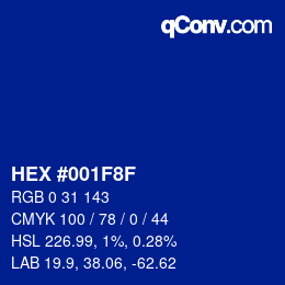 カラーコード: HEX #001F8F | qconv.com