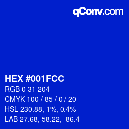 Color code: HEX #001FCC | qconv.com