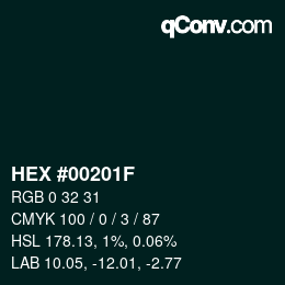 Color code: HEX #00201F | qconv.com