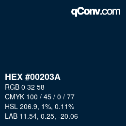 颜色代码: HEX #00203A | qconv.com