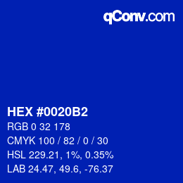 Color code: HEX #0020B2 | qconv.com