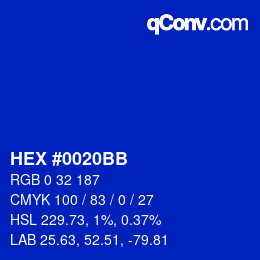 Color code: HEX #0020BB | qconv.com