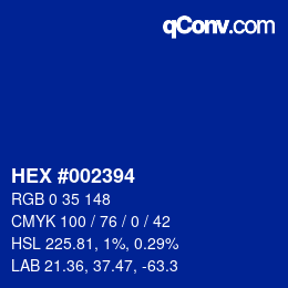 颜色代码: HEX #002394 | qconv.com