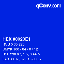 Color code: HEX #0023E1 | qconv.com